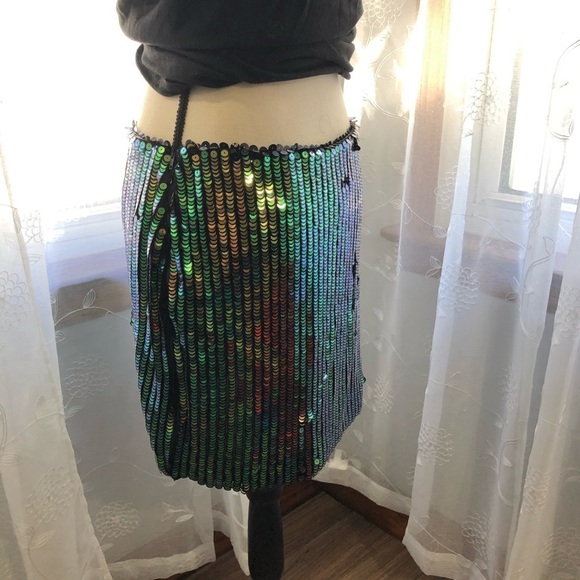 🎄Glamorous mini  sequinned skirt green/black SZ L mermaid style - Picture 6 of 15